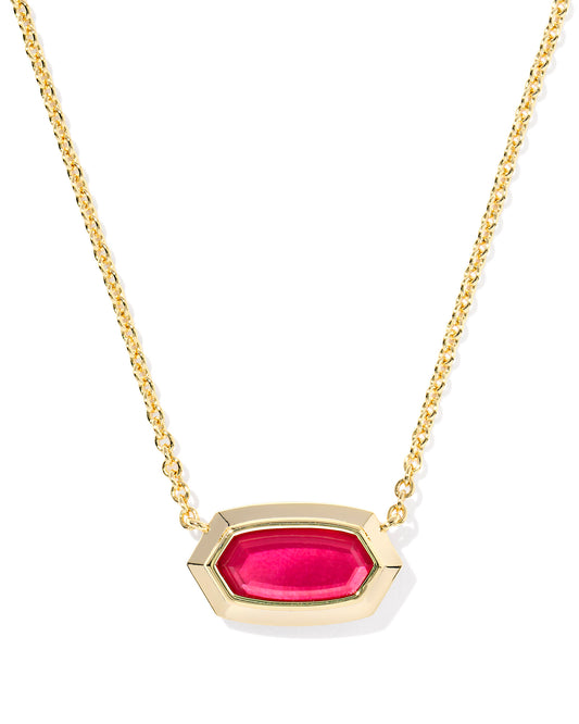 ELISA BEZEL SHORT PENDANT NECKLACE GOLD CARMINE RED ILLUSION