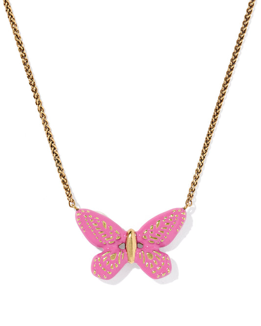 DOLLY PARTON ENAMEL BUTTERFLY SHORT PENDANT NECKLACE VINTAGE GOLD PINK MIX