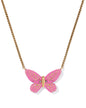 DOLLY PARTON ENAMEL BUTTERFLY SHORT PENDANT NECKLACE VINTAGE GOLD PINK MIX