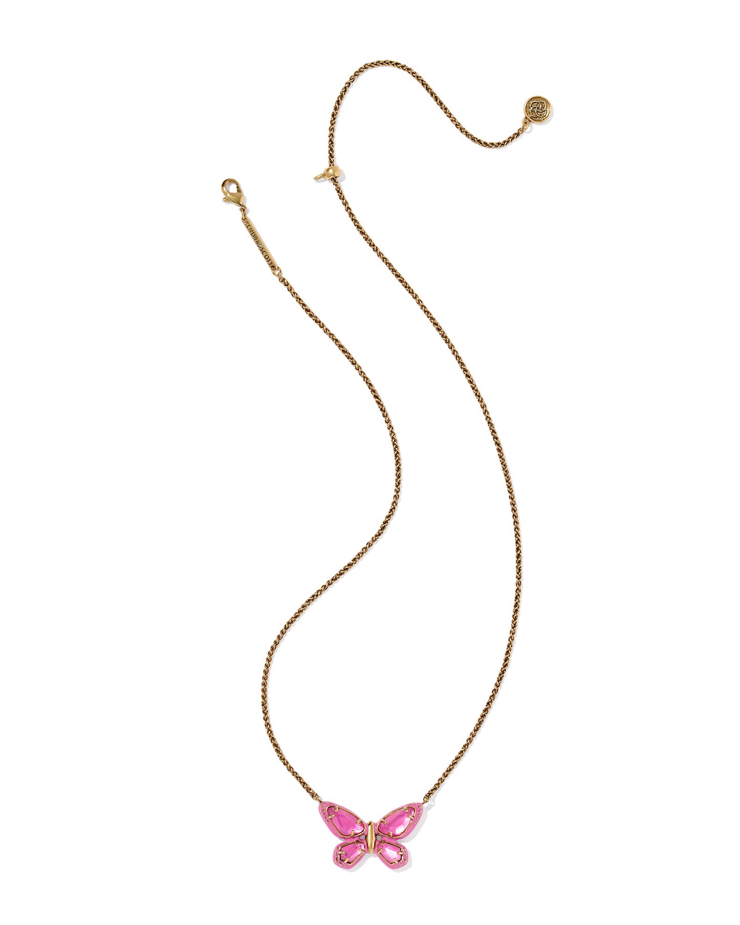 DOLLY PARTON ENAMEL BUTTERFLY SHORT PENDANT NECKLACE VINTAGE GOLD PINK MIX