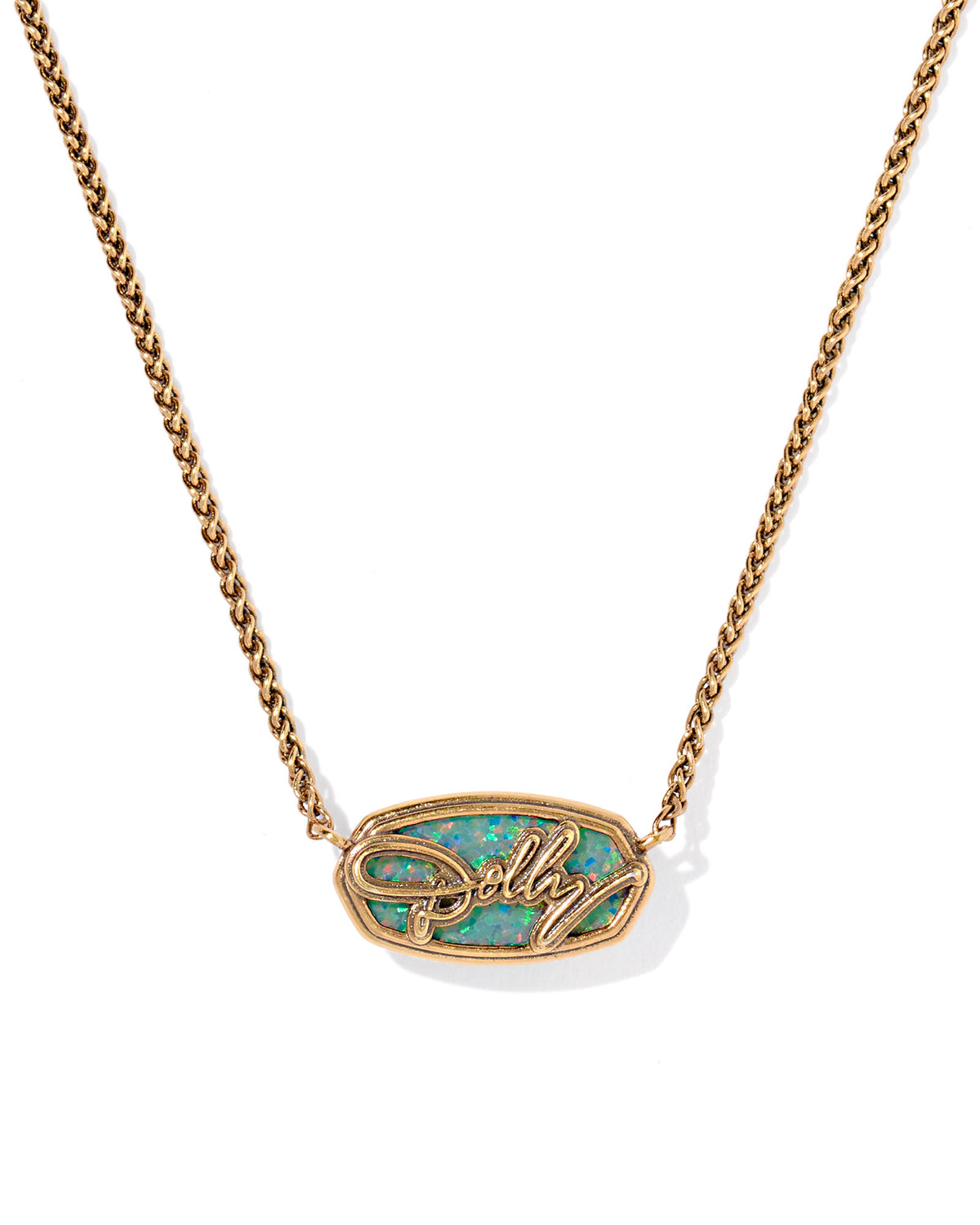 DOLLY PARTON ELISA SHORT PENDANT NECKLACE VINTAGE GOLD MARINE OPAL