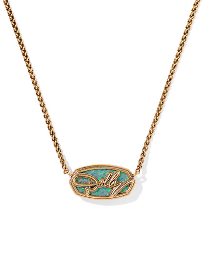 DOLLY PARTON ELISA SHORT PENDANT NECKLACE VINTAGE GOLD MARINE OPAL