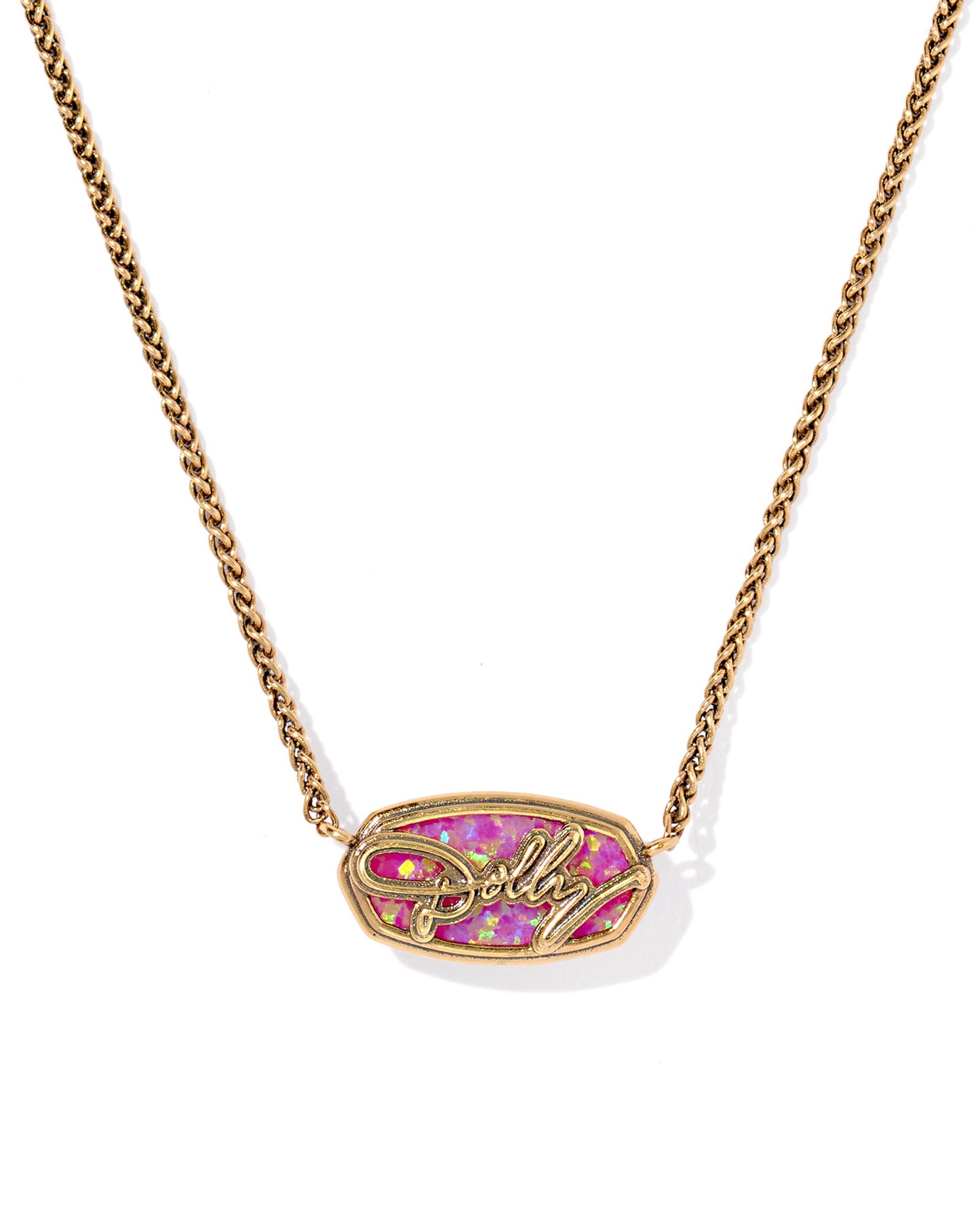 DOLLY PARTON ELISA SHORT PENDANT NECKLACE VINTAGE GOLD MAGENTA OPAL