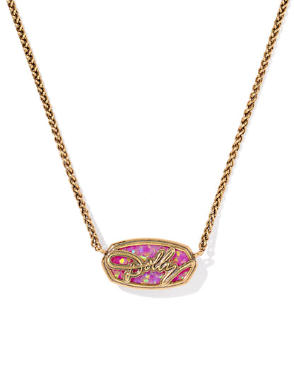 DOLLY PARTON ELISA SHORT PENDANT NECKLACE VINTAGE GOLD MAGENTA OPAL