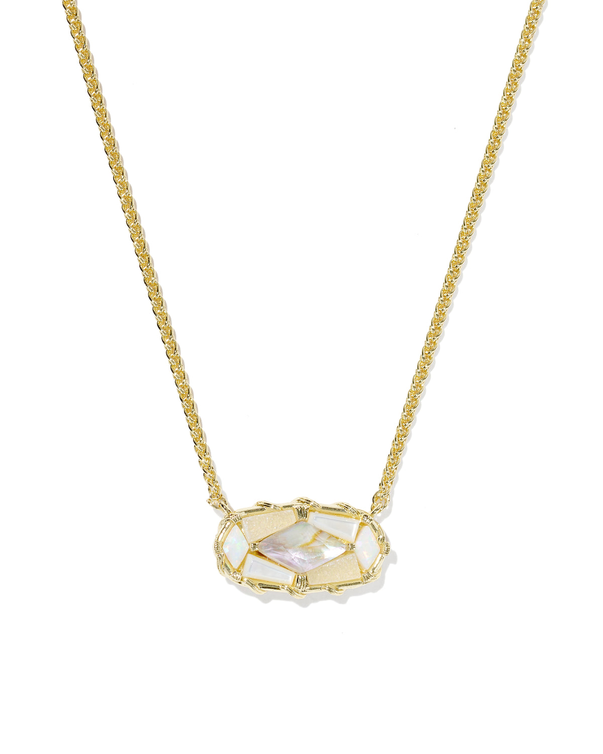 DOLLY PARTON PATCHWORK ELISA SHORT PENDANT NECKLACE GOLD WHITE MIX