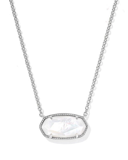 ELISA STATEMENT SHORT PENDANT NECKLACE SILVER IVORY MOTHER OF PEARL