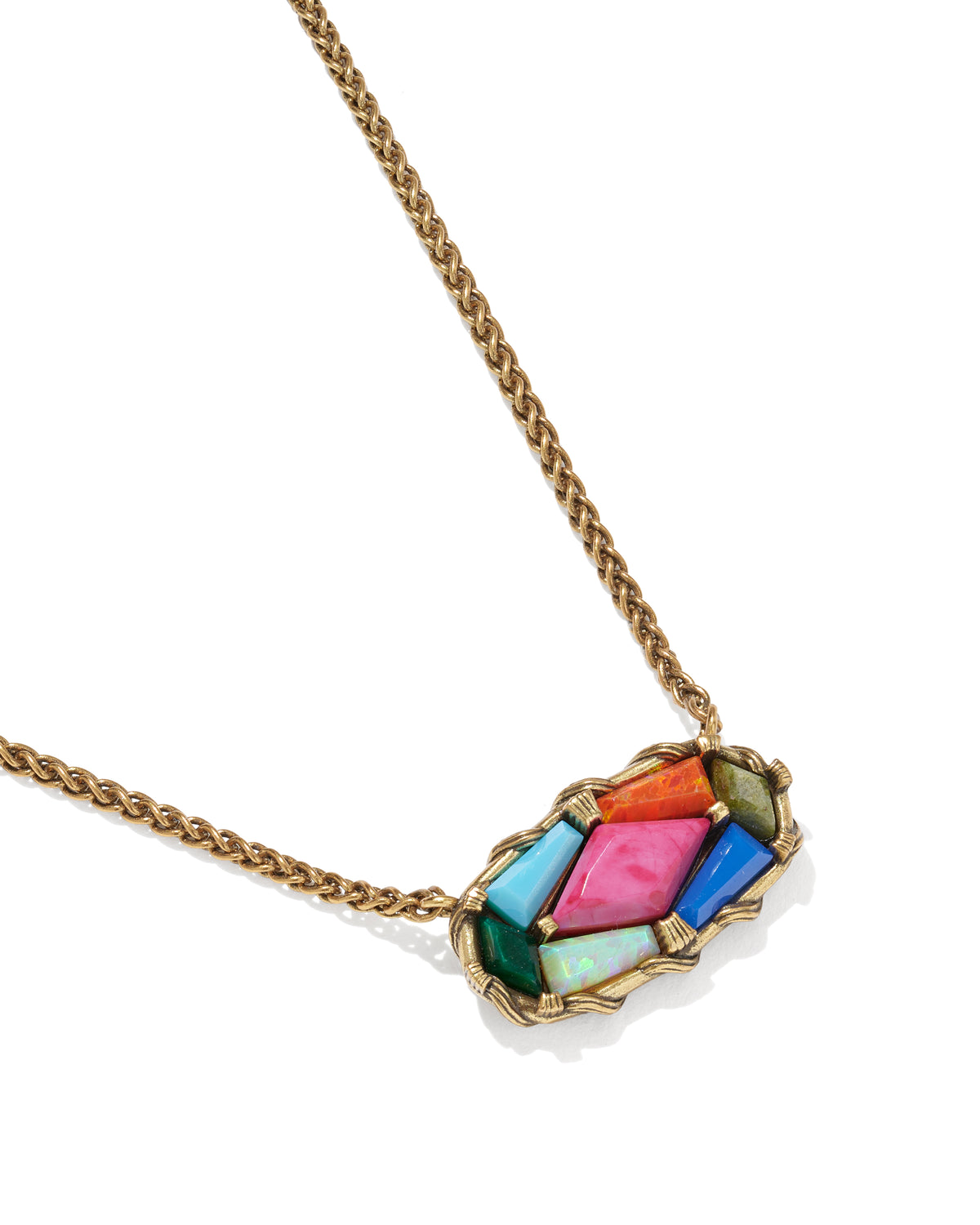 DOLLY PARTON PATCHWORK ELISA SHORT PENDANT NECKLACE VINTAGE GOLD BRIGHT MULTI MIX