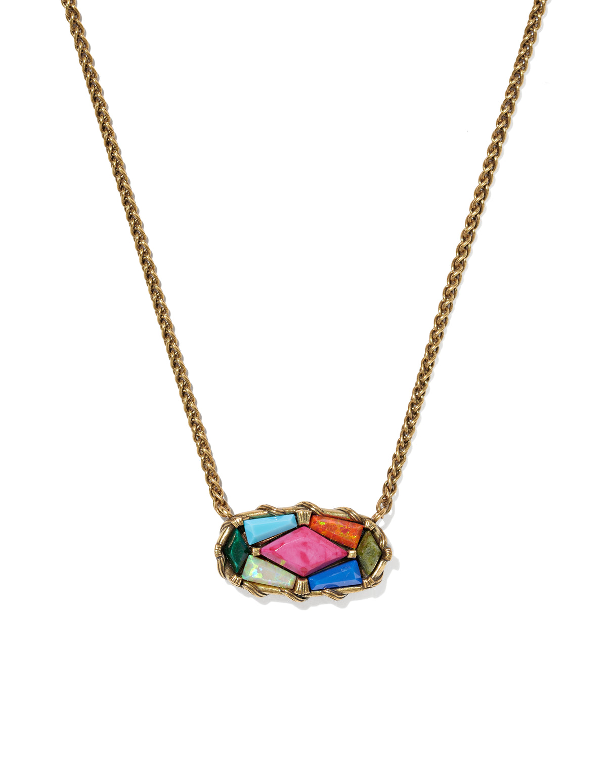 DOLLY PARTON PATCHWORK ELISA SHORT PENDANT NECKLACE VINTAGE GOLD BRIGHT MULTI MIX