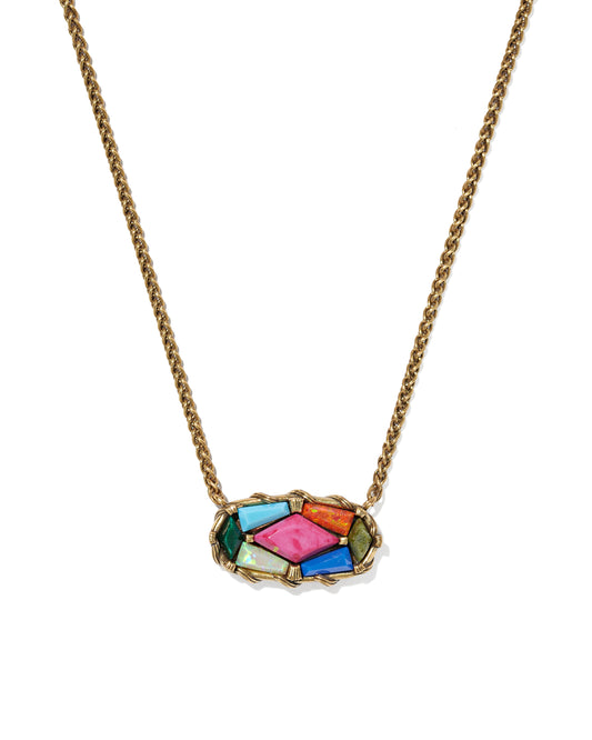 DOLLY PARTON PATCHWORK ELISA SHORT PENDANT NECKLACE VINTAGE GOLD BRIGHT MULTI MIX
