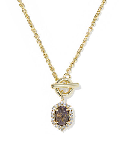 DAPHNE CRYSTAL FRAME TOGGLE NECKLACE GOLD BRONZE VEINED PURPLE AMETHYST