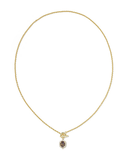 DAPHNE CRYSTAL FRAME TOGGLE NECKLACE GOLD BRONZE VEINED PURPLE AMETHYST