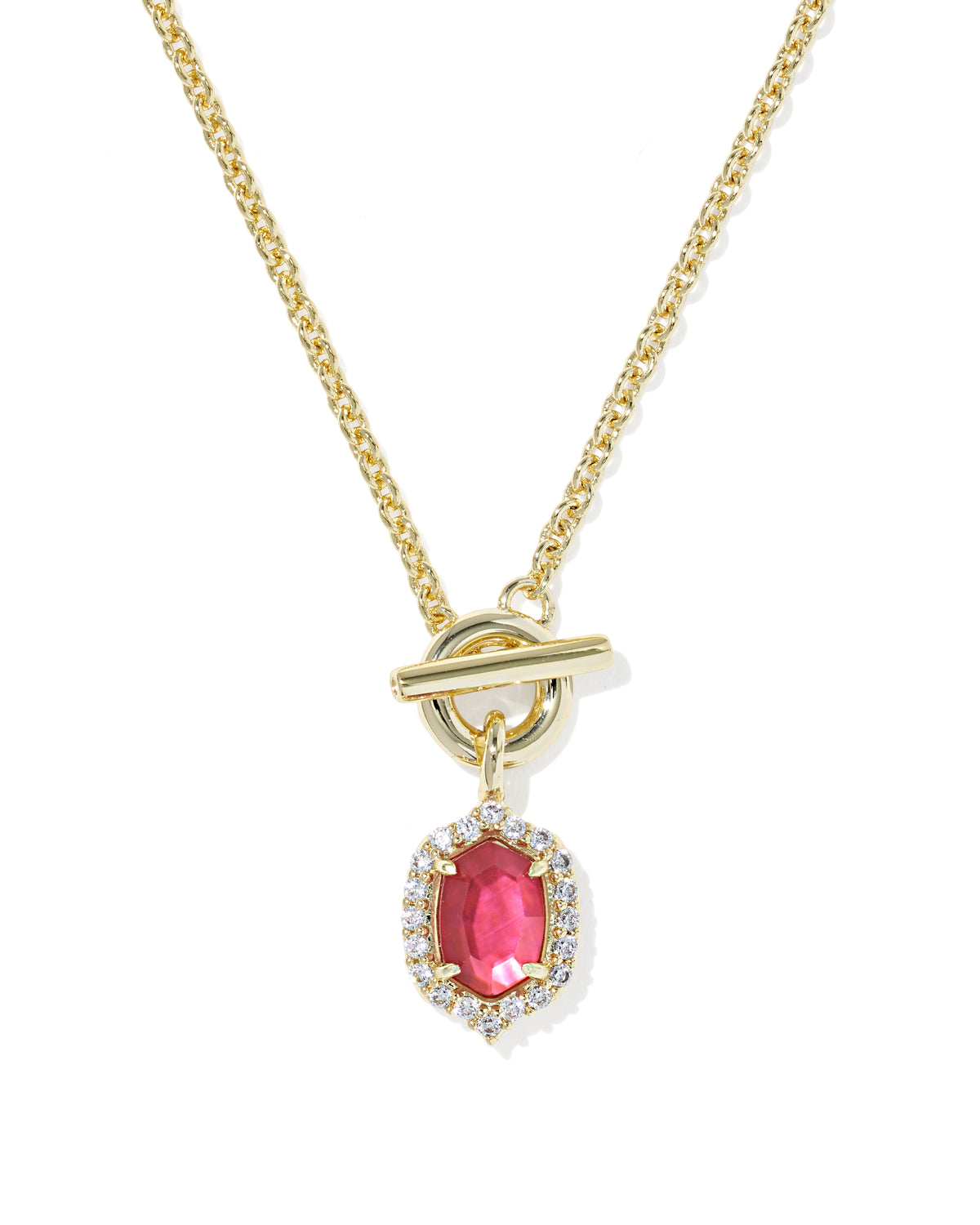 DAPHNE CRYSTAL FRAME TOGGLE NECKLACE GOLD DARK PINK ILLUSION