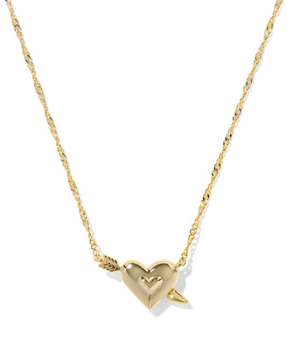 ARI HEART ARROW SHORT PENDANT NECKLACE GOLD PINK OPALESCENT RESIN