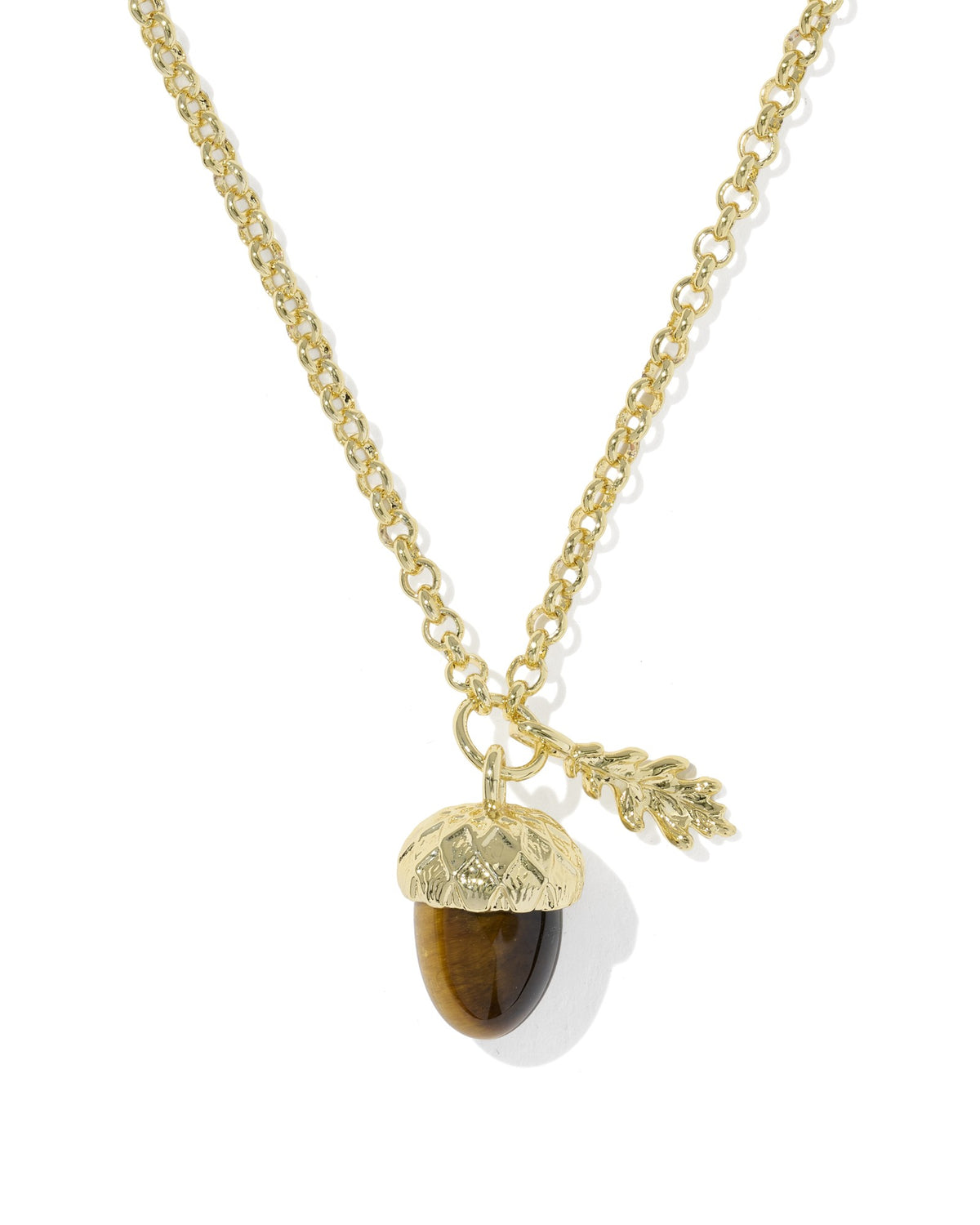 ACORN SHORT PENDANT NECKLACE GOLD BROWN TIGERS EYE