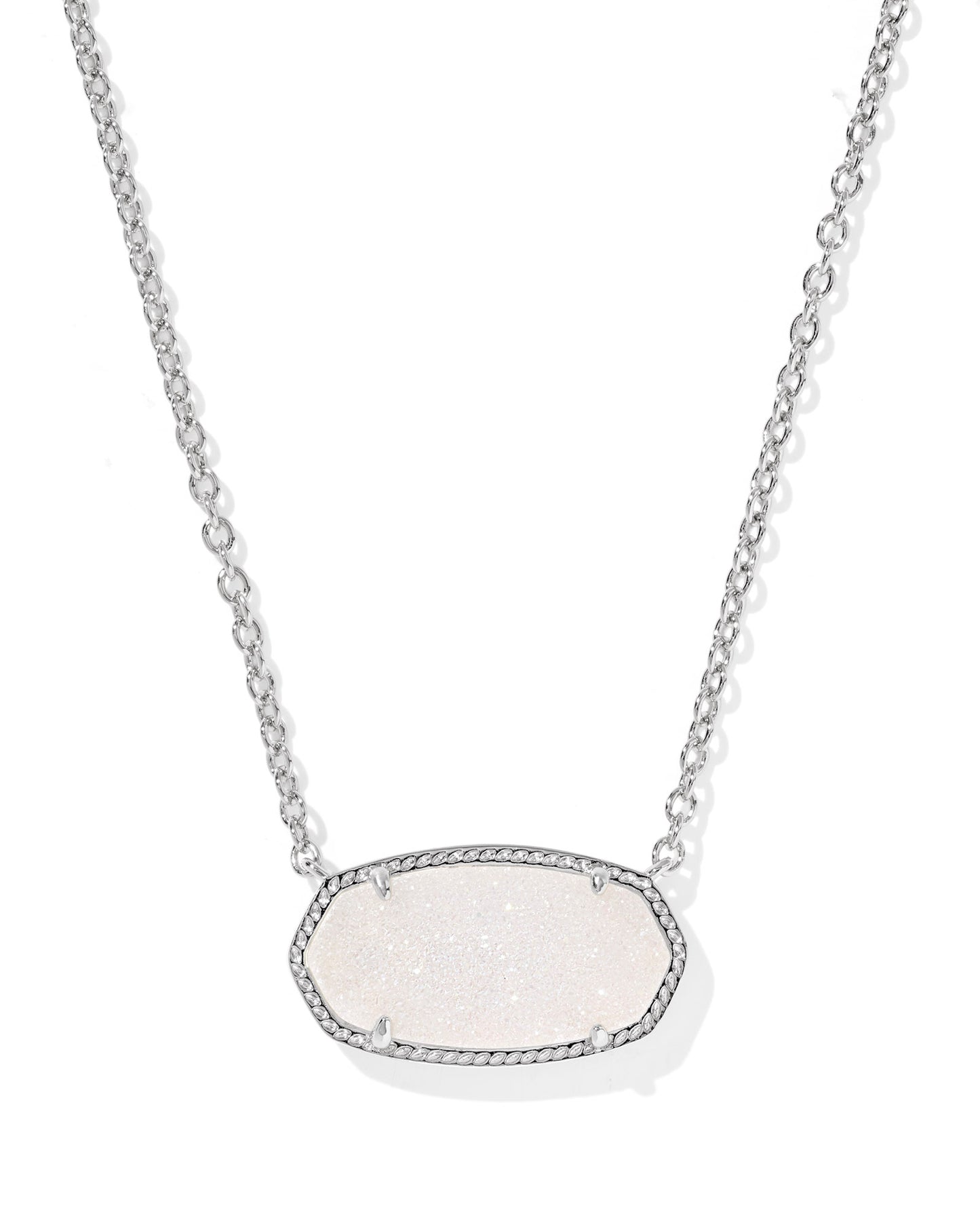 ELISA STATEMENT SHORT PENDANT NECKLACE SILVER IRIDESCENT DRUSY