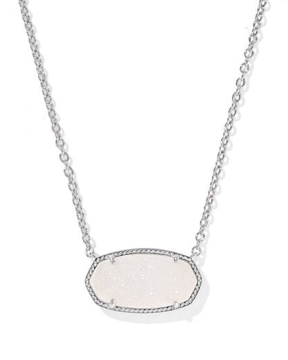 ELISA STATEMENT SHORT PENDANT NECKLACE SILVER IRIDESCENT DRUSY