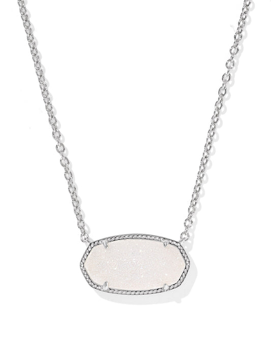 ELISA STATEMENT SHORT PENDANT NECKLACE SILVER IRIDESCENT DRUSY