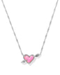 ARI HEART ARROW SHORT PENDANT NECKLACE SILVER PINK OPALESCENT RESIN