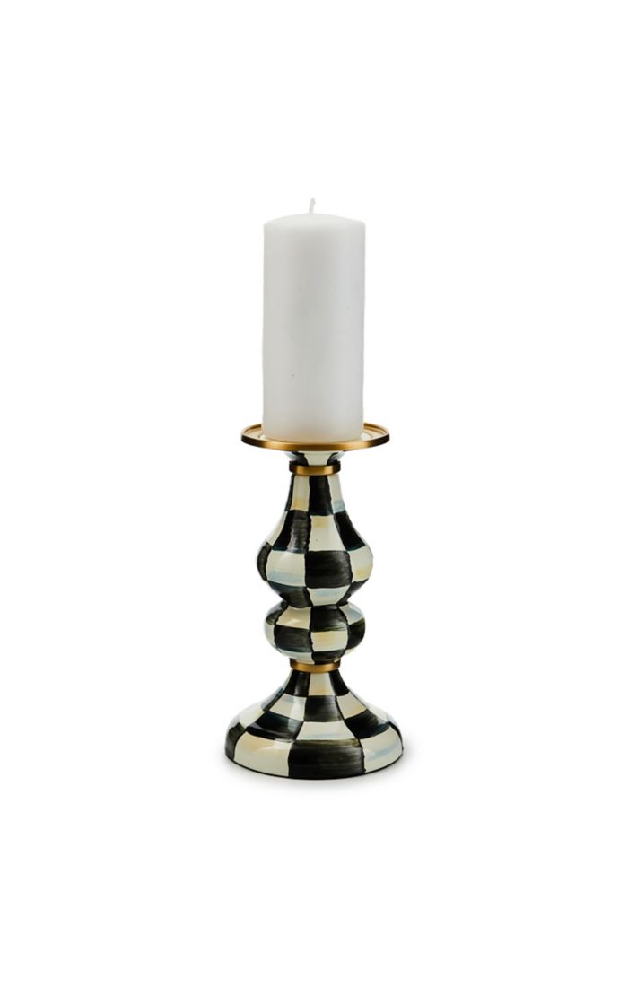 Mackenzie-Childs courtly check medium pillar candlestick