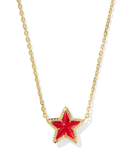 CASSIDY SHORT PENDANT NECKLACE GOLD RED ILLUSION