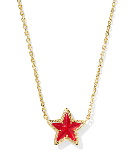 CASSIDY SHORT PENDANT NECKLACE GOLD RED ILLUSION