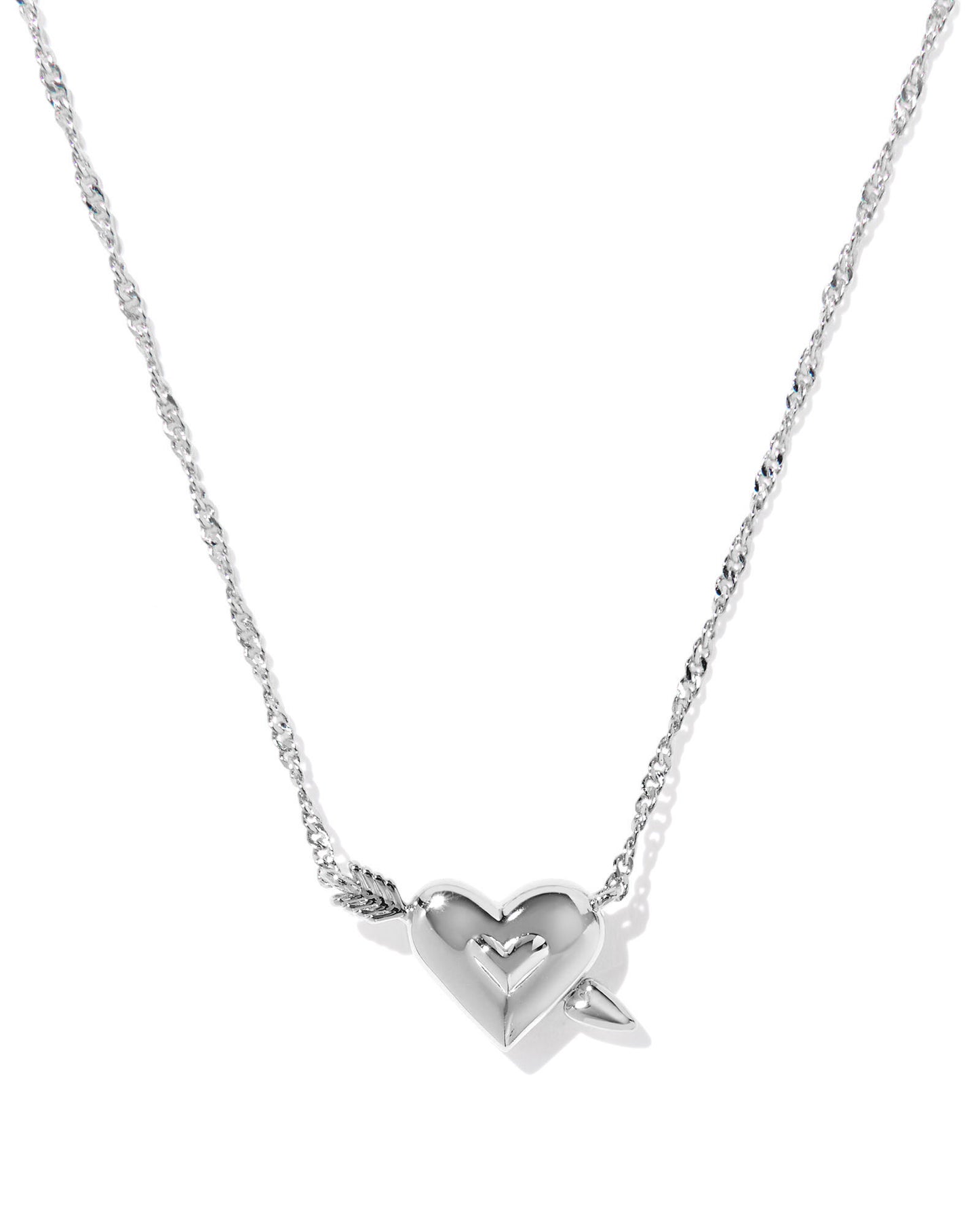 ARI HEART ARROW SHORT PENDANT NECKLACE SILVER PINK OPALESCENT RESIN