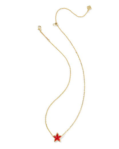 CASSIDY SHORT PENDANT NECKLACE GOLD RED ILLUSION