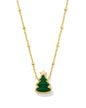 HOLIDAY TREE SHORT PENDANT NECKLACE GOLD GREEN QUARTZITE