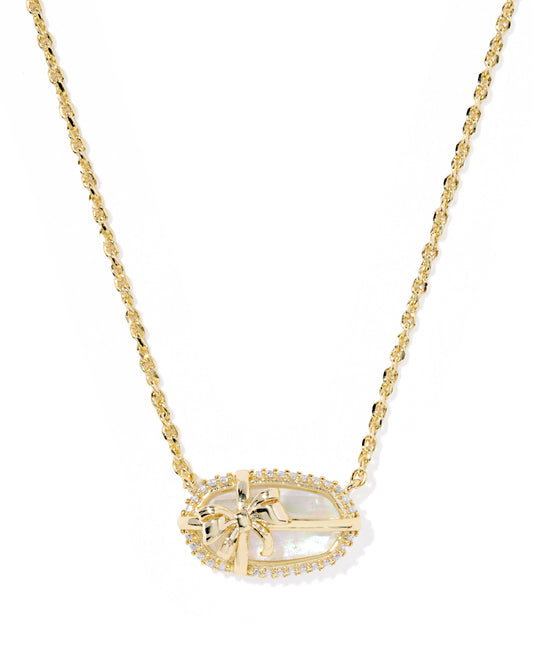 ELISA BOW SHORT PENDANT NECKLACE GOLD IRIDESCENT CRYSTAL IVORY ILLUSION