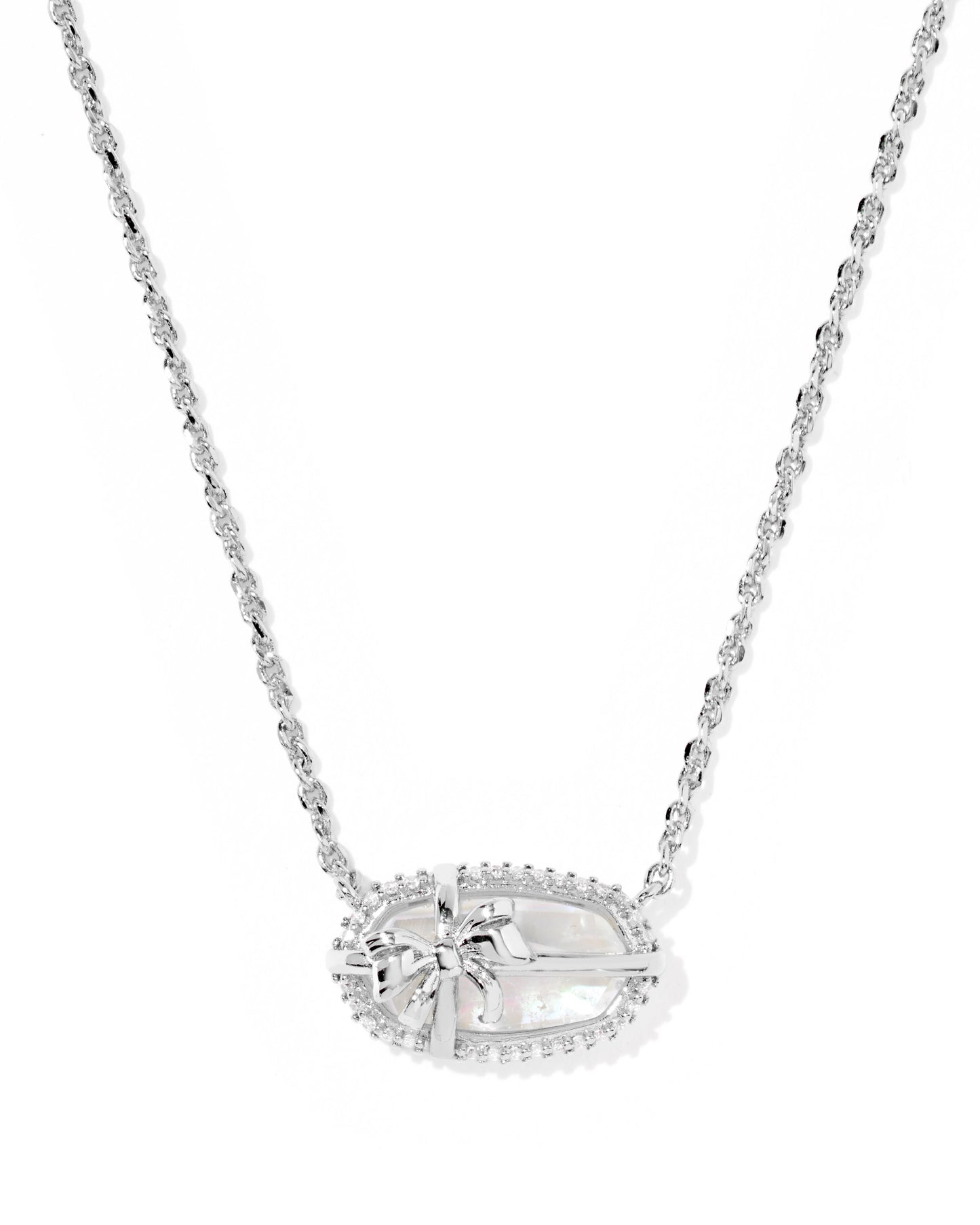 ELISA BOW SHORT PENDANT NECKLACE SILVER IRIDESCENT CRYSTAL IVORY ILLUSION