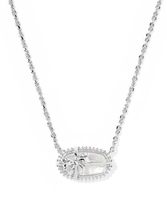 ELISA BOW SHORT PENDANT NECKLACE SILVER IRIDESCENT CRYSTAL IVORY ILLUSION