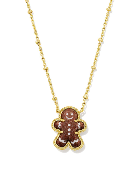 GINGERBREAD SHORT PENDANT NECKLACE GOLD BROWN GOLDSTONE