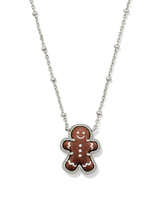 GINGERBREAD SHORT PENDANT NECKLACE SILVER BROWN GOLDSTONE