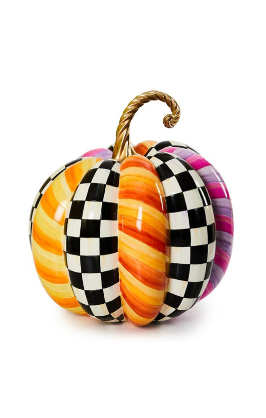 Mackenzie-Childs Plum & Orange Patchwork Extra Large Pumpkin