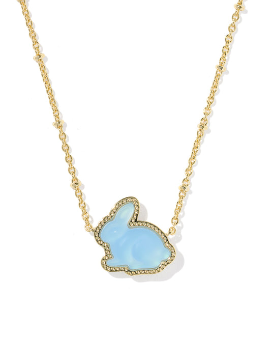BUNNY SHORT PENDANT NECKLACE GOLD Matte Light Blue