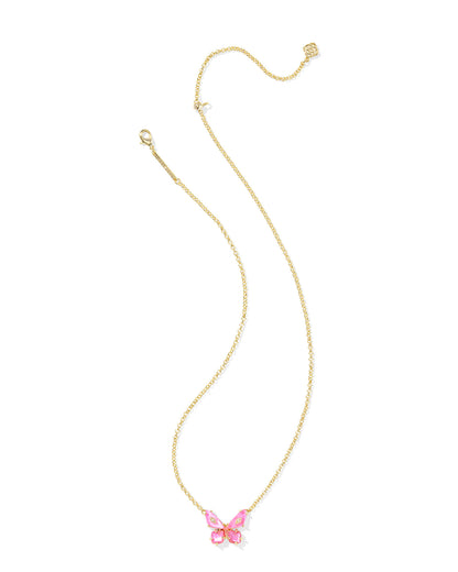 BIANCA BUTTERFLY SHORT PENDANT NECKLACE GOLD PINK MIX