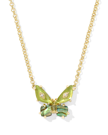 BIANCA BUTTERFLY SHORT PENDANT NECKLACE GOLD GREEN MIX