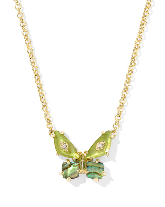 BIANCA BUTTERFLY SHORT PENDANT NECKLACE GOLD GREEN MIX