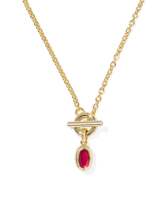 MINI ELISA TOGGLE SHORT PENDANT NECKLACE GOLD CARMINE RED ILLUSION