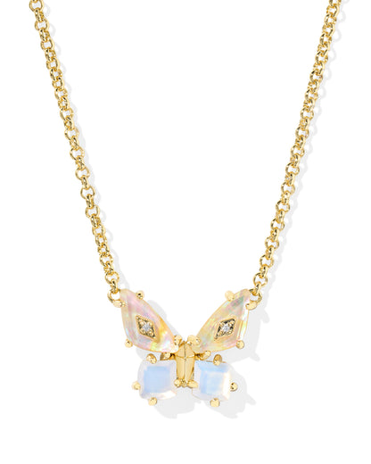 BIANCA BUTTERFLY SHORT PENDANT NECKLACE GOLD IRIDESCENT WHITE MIX