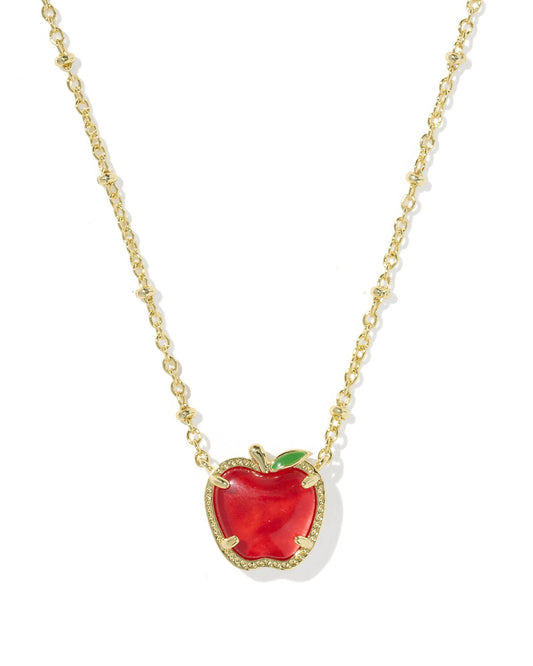 APPLE SHORT PENDANT NECKLACE GOLD RED ILLUSION