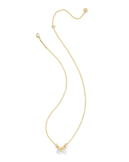 BIANCA BUTTERFLY SHORT PENDANT NECKLACE GOLD IRIDESCENT WHITE MIX