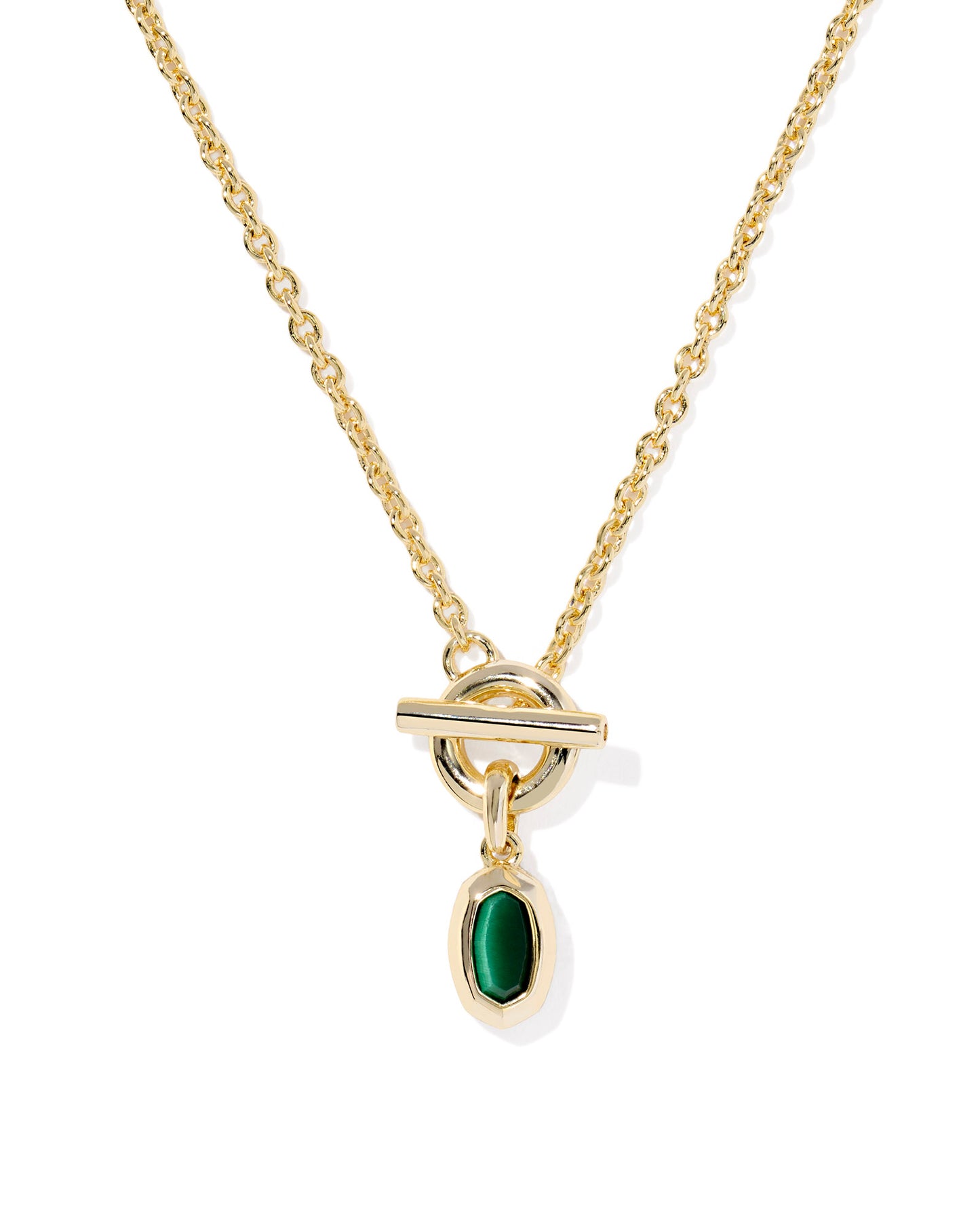 MINI ELISA TOGGLE SHORT PENDANT NECKLACE GOLD GREEN TIGERS EYE