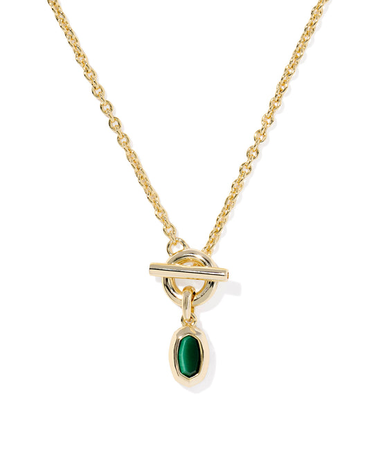 MINI ELISA TOGGLE SHORT PENDANT NECKLACE GOLD GREEN TIGERS EYE