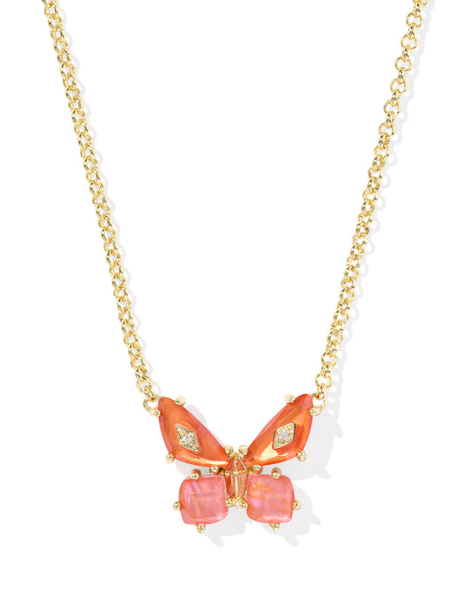BIANCA BUTTERFLY SHORT PENDANT NECKLACE GOLD ORANGE MIX