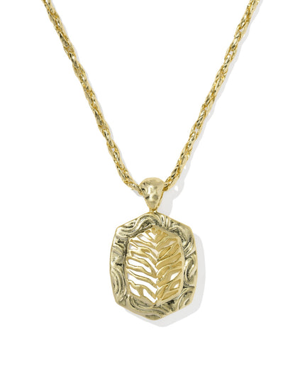 TIGER STRIPED DAPHNE SMALL LONG PENDANT NECKLACE GOLD DARK BROWN HAWK'S EYE