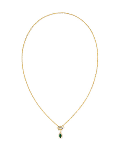 MINI ELISA TOGGLE SHORT PENDANT NECKLACE GOLD GREEN TIGERS EYE