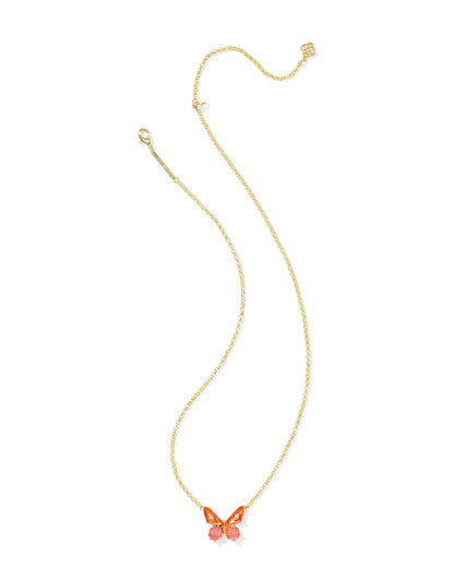 BIANCA BUTTERFLY SHORT PENDANT NECKLACE GOLD ORANGE MIX