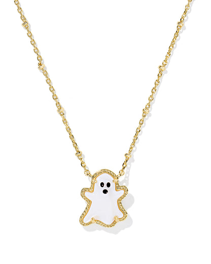 GHOST SHORT PENDANT NECKLACE GOLD WHITE MOTHER OF PEARL