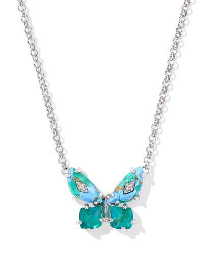 BIANCA BUTTERFLY SHORT PENDANT NECKLACE SILVER BRIGHT AQUA MIX
